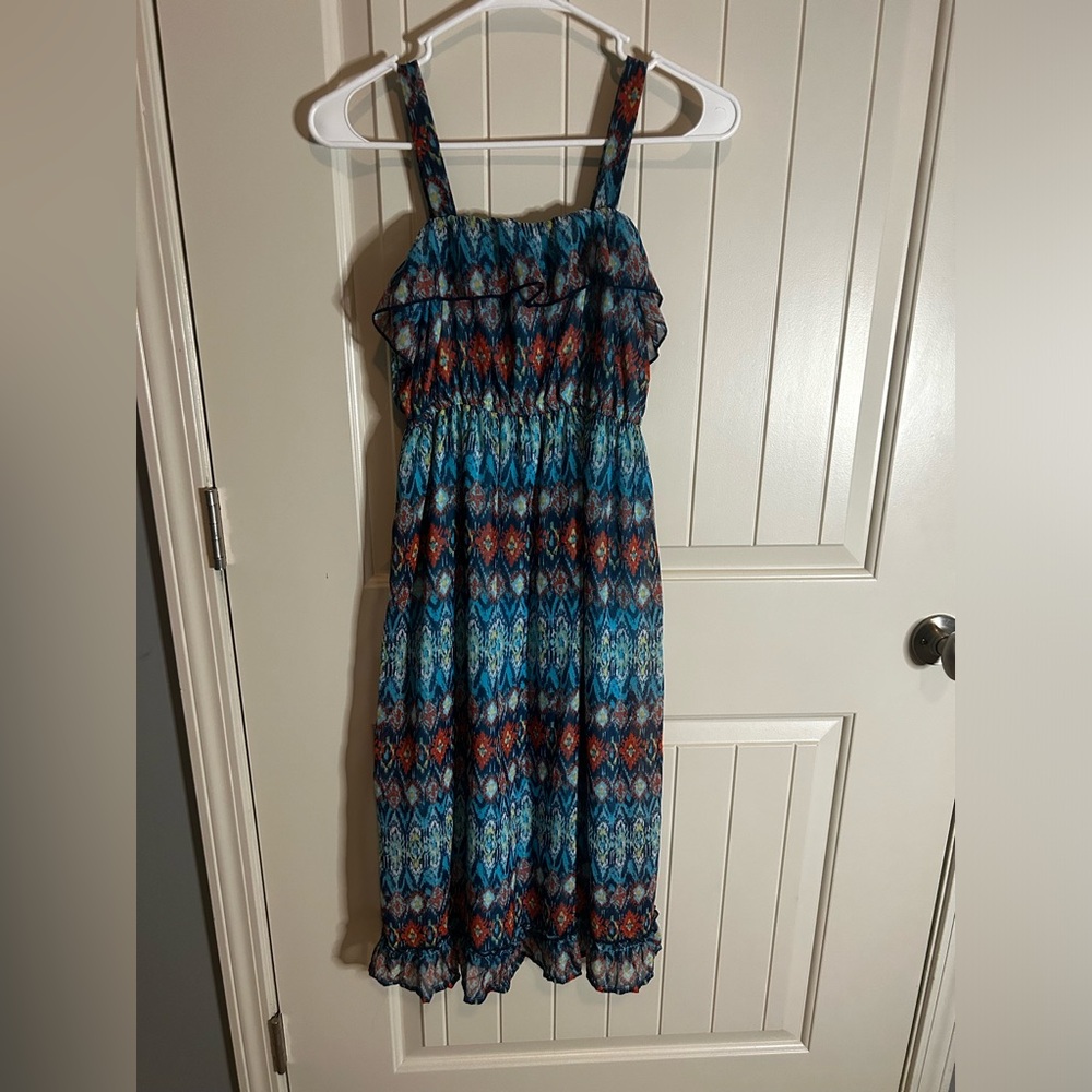 Pinky Kids Dress - Blue and Orange Pattern